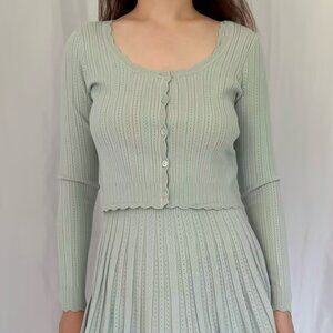 LoveShackFancy Martti Stretch Pointelle Cardigan - Eau De Nil in size S, NWT